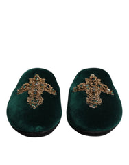 Men's Green Velvet Cross Embellished Slippers Shoes