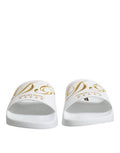 Men's White Leather Slides Sandals Beachwear Shoes Calfskin