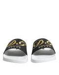 Men's Logo-Embroidered Calfskin Slides Black Leather Sandal