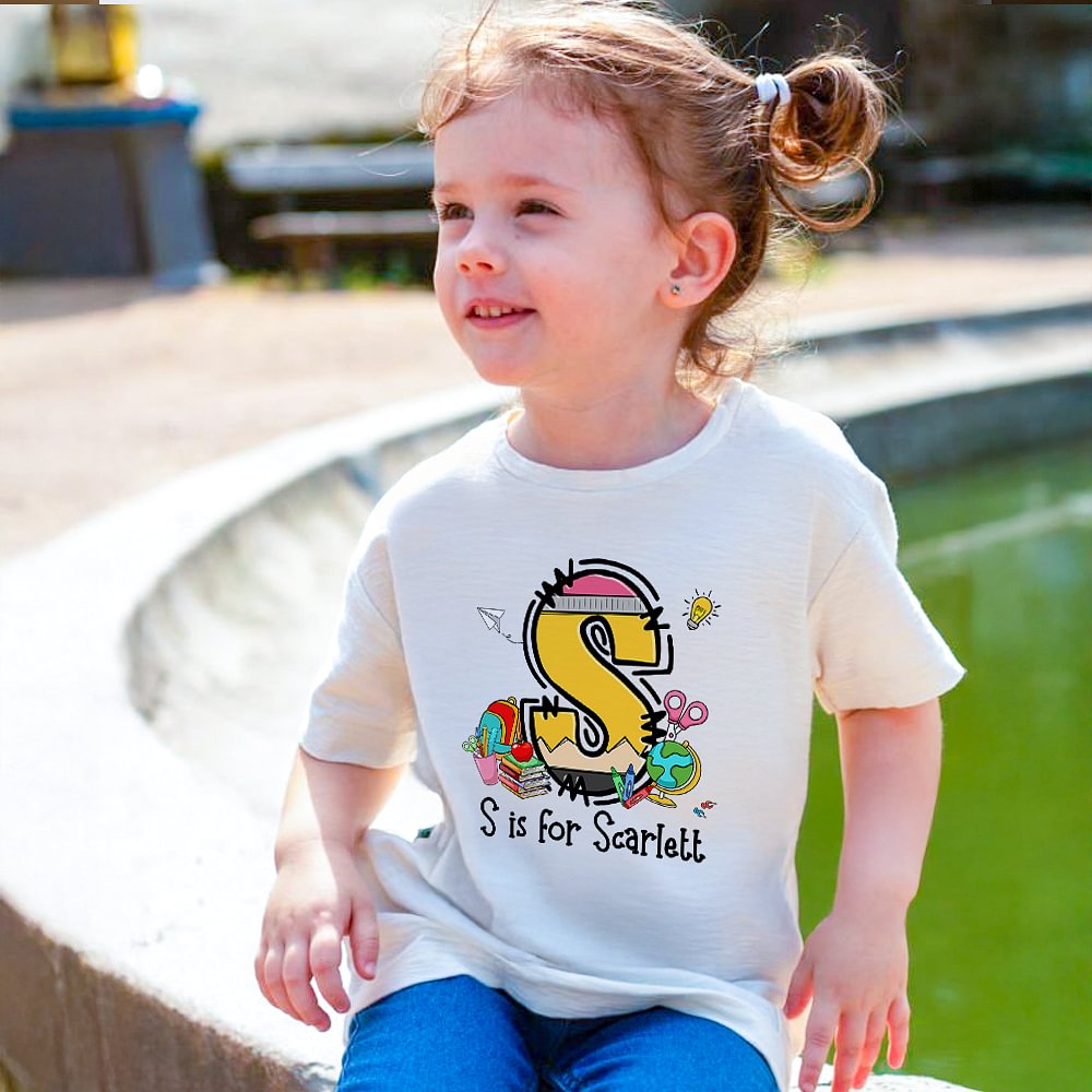 Personalizado lindo lápiz de diseño inicial de la piel del niño camiseta sudadera con el nombre de vuelta a la escuela regalo de cumpleaños para niños niñas