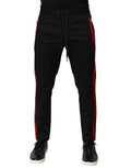 Men's Red Stripe Cotton Logo Jogger Sweatpants Pants Black And