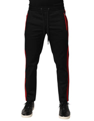 Men's Red Stripe Cotton Logo Jogger Sweatpants Pants Black And