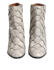 Women's Off White Leather Heels Ankle Boots Shoes
