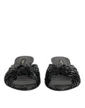 Women's Black Leather Heels Slides Sandals Shoes Python