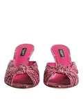 Women's Pink Leather Heels Slides Sandals Shoes Python