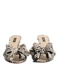 Women's Multicolor Keira Bow Leather Peep Toe Mules Shoes Python