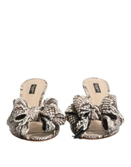 Women's Multicolor Keira Bow Leather Peep Toe Mules Shoes Python
