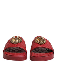 Women's Red Devotion Matelassé Leather Slides Shoes Lambskin