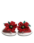 Women's Red White Keira Flower Leather Sandals Shoes And Calf