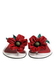 Women's Red White Keira Flower Leather Sandals Shoes And Calf