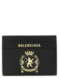 Balenciaga Logo-Embroidered Calf Leather Card Case — Black
