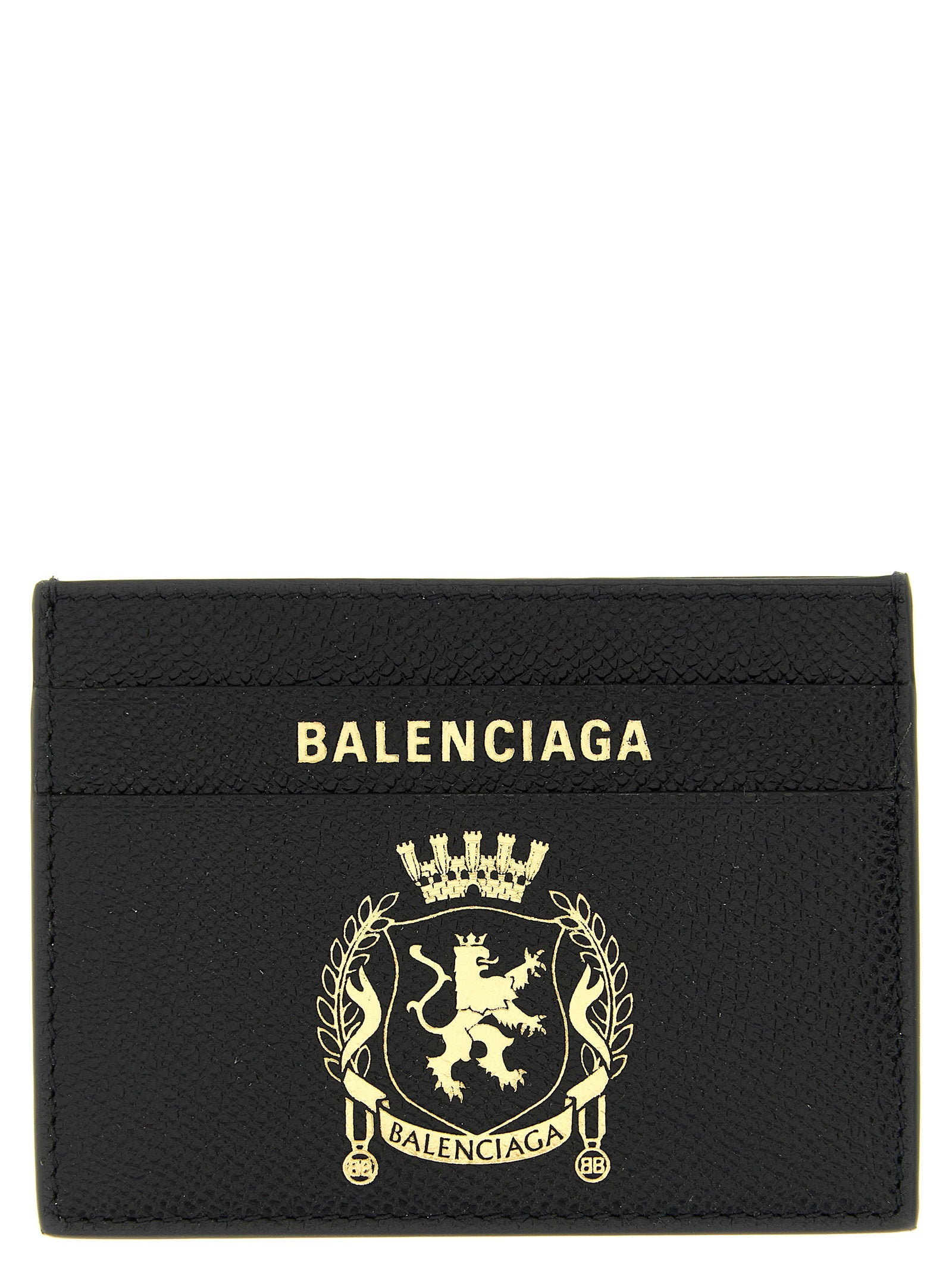 Balenciaga Logo-Embroidered Calf Leather Card Case — Black