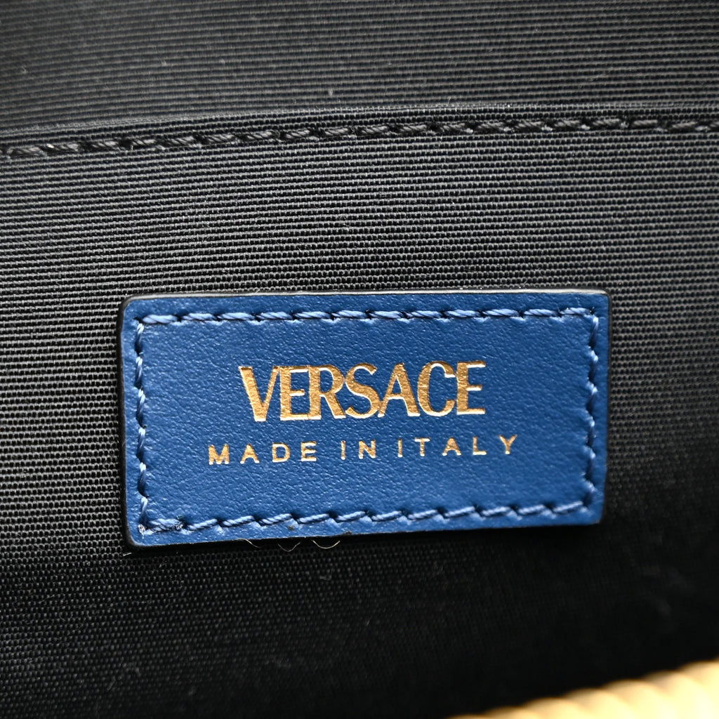 Versace Denim Quilted La Medusa Camera Bag Blue