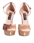 Women's Pink Block Heels Ankle Strap Sandals Shoes Viscose Silk