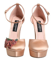 Women's Pink Block Heels Ankle Strap Sandals Shoes Viscose Silk