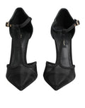 Women's Black Mesh T-Strap Stiletto High Heels Shoes Nylon Viscose