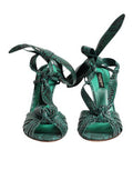 Women's Green Python Leather Heels Sandals Shoes
