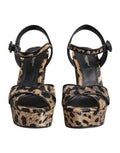 Women's Brown Leopard Wedges Ankle Strap Sandals Shoes Black And