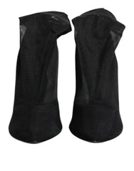 Women's Black Silk Stretch Mesh Sock Boots Shoes Nylon Viscose Elastane