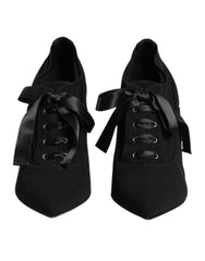Women's Lace-Up Stiletto Black Viscose Elastane