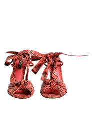 Women's Coral Python Leather Heels Sandals Shoes