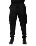 Solid Black Cargo Jogger Men Sweatpants Pants Cotton Nylon