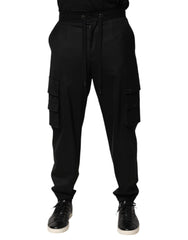 Solid Black Cargo Jogger Men Sweatpants Pants Cotton Nylon