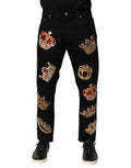 Men's Baroque Royal Embroidered Trousers Black Cotton