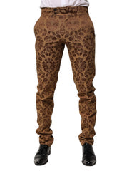 Men's Floral Jacquard Trousers Brown Polyester Rayon