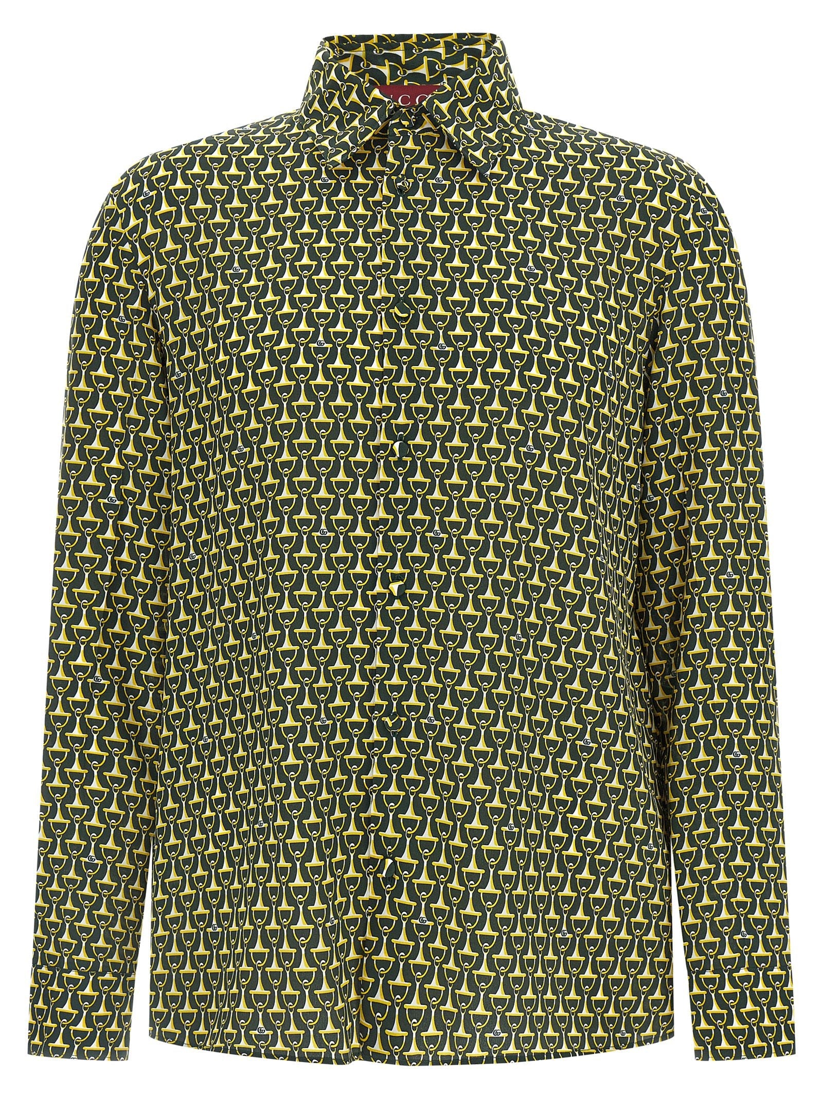 Gucci Horsebit Silk Print Shirt — Yellow
