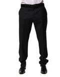 Men's Tapered Wool-Silk Trousers Black Cotton Polyester