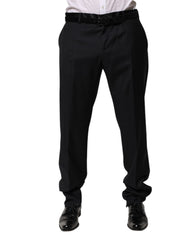 Men's Tapered Wool-Silk Trousers Black Cotton Polyester