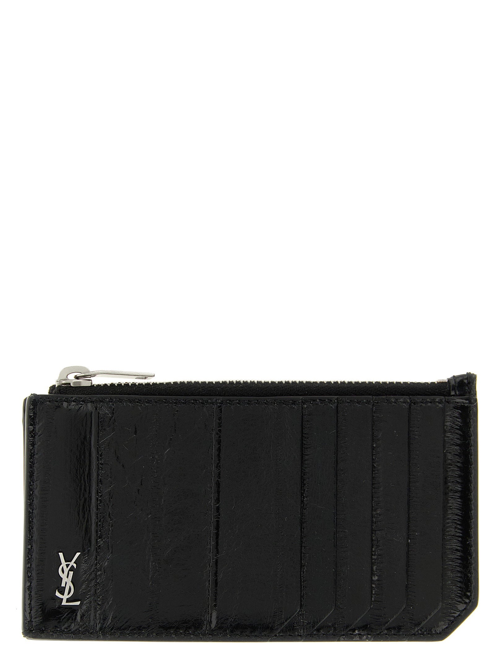 Saint Laurent Tiny Cassandre Card Case — Black