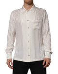Men's White Silk Dg Logo Print Long Sleeves Shirt