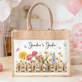 Bolsa de yute grande con 1-7 nombres y bolsillo frontal para uso diario Regalo para el Día de la Madre para mamá abuela