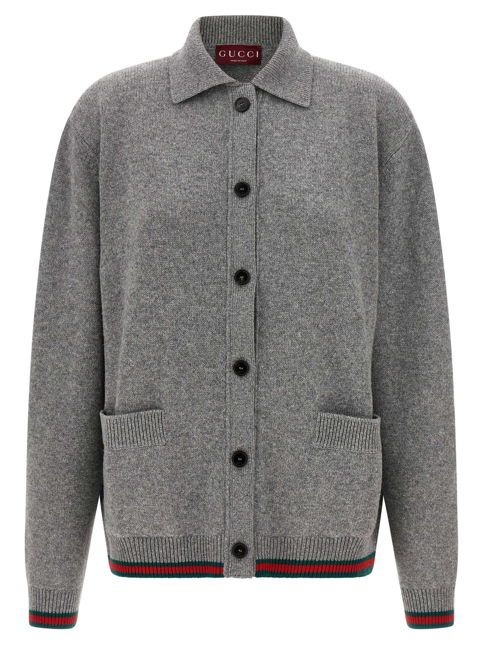 Gucci Cashmere Blend Polo Cardigan — Grey