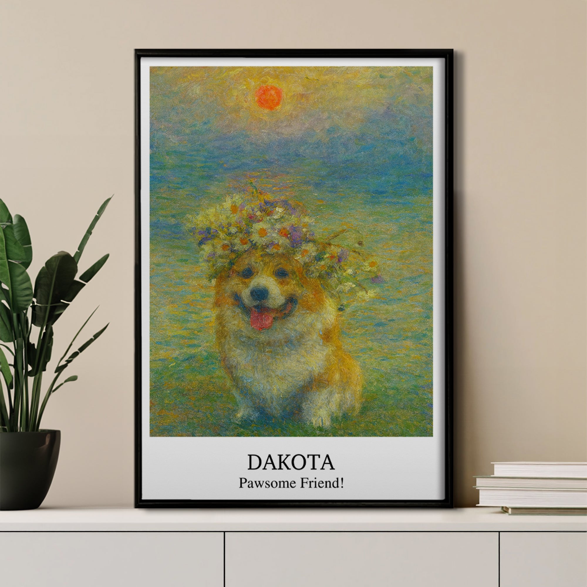 Personalizado Impresionista Amanecer Efecto Pintura al Óleo Foto Póster Pintura Enmarcado con Nombre y Texto Regalo de Cumpleaños para Amigos de la Familia