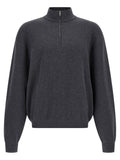 Balenciaga Half-Zip Cotton Knit Sweater — charcoal