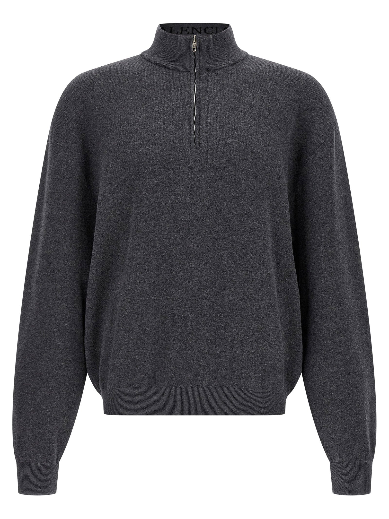 Balenciaga Half-Zip Cotton Knit Sweater — charcoal