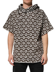 Men's Brown White Dg Logo Short Hoodie Sweater Cotton
