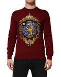 Men's Embroidered Lion Crest Cashmere Sweater Burgundy