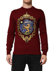 Men's Embroidered Lion Crest Cashmere Sweater Burgundy