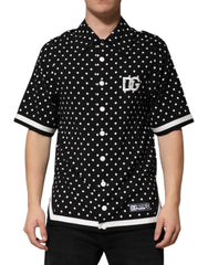 Men's Polka-Dot Polo Black Rayon Elastane