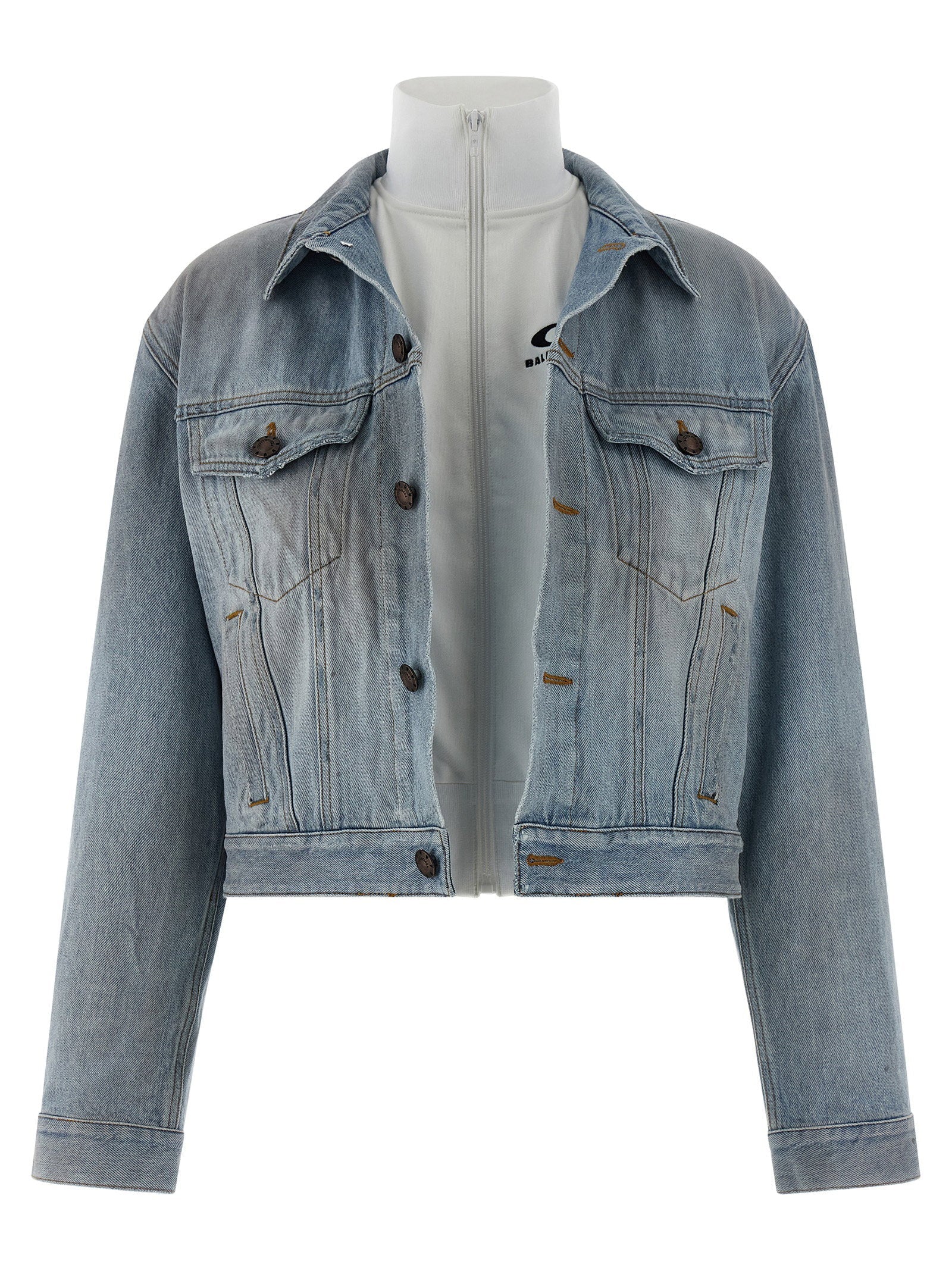Balenciaga Stonewashed Denim Double Layer Jacket — Blue