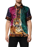 Men's Multicolor Silk Tiger Print Hawaiian T-Shirt