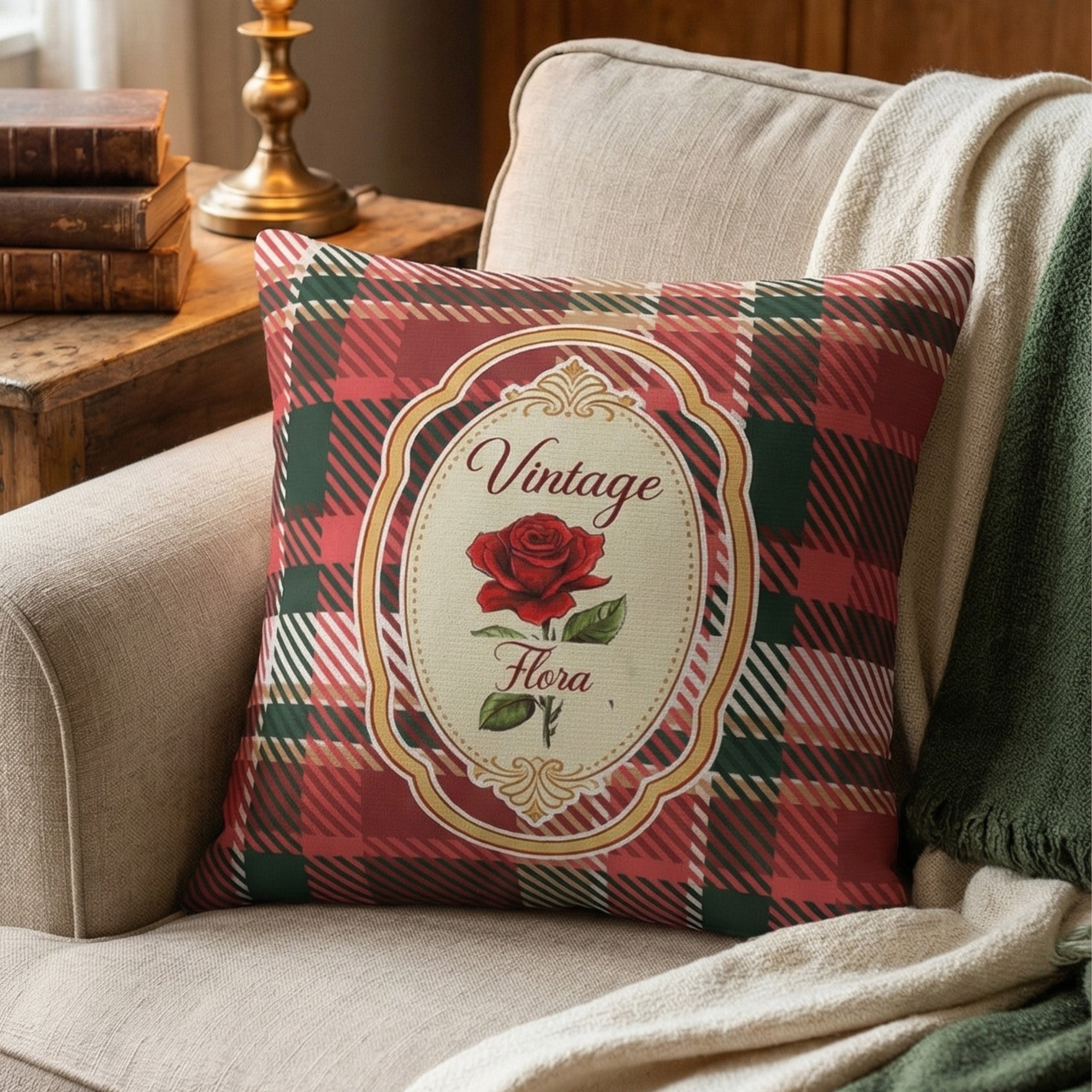 Personalizado Vintage Plaid Nacimiento Flor Suave Funda de Almohada con Nombre Decoración del Hogar Día de la Madre Regalo para Mamá Mujer