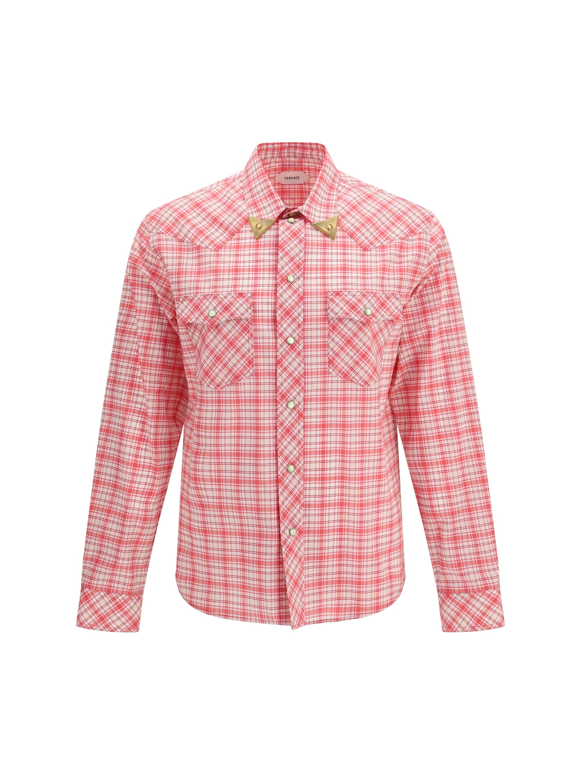 Versace Slim Checked Cotton Poplin Shirt — Red