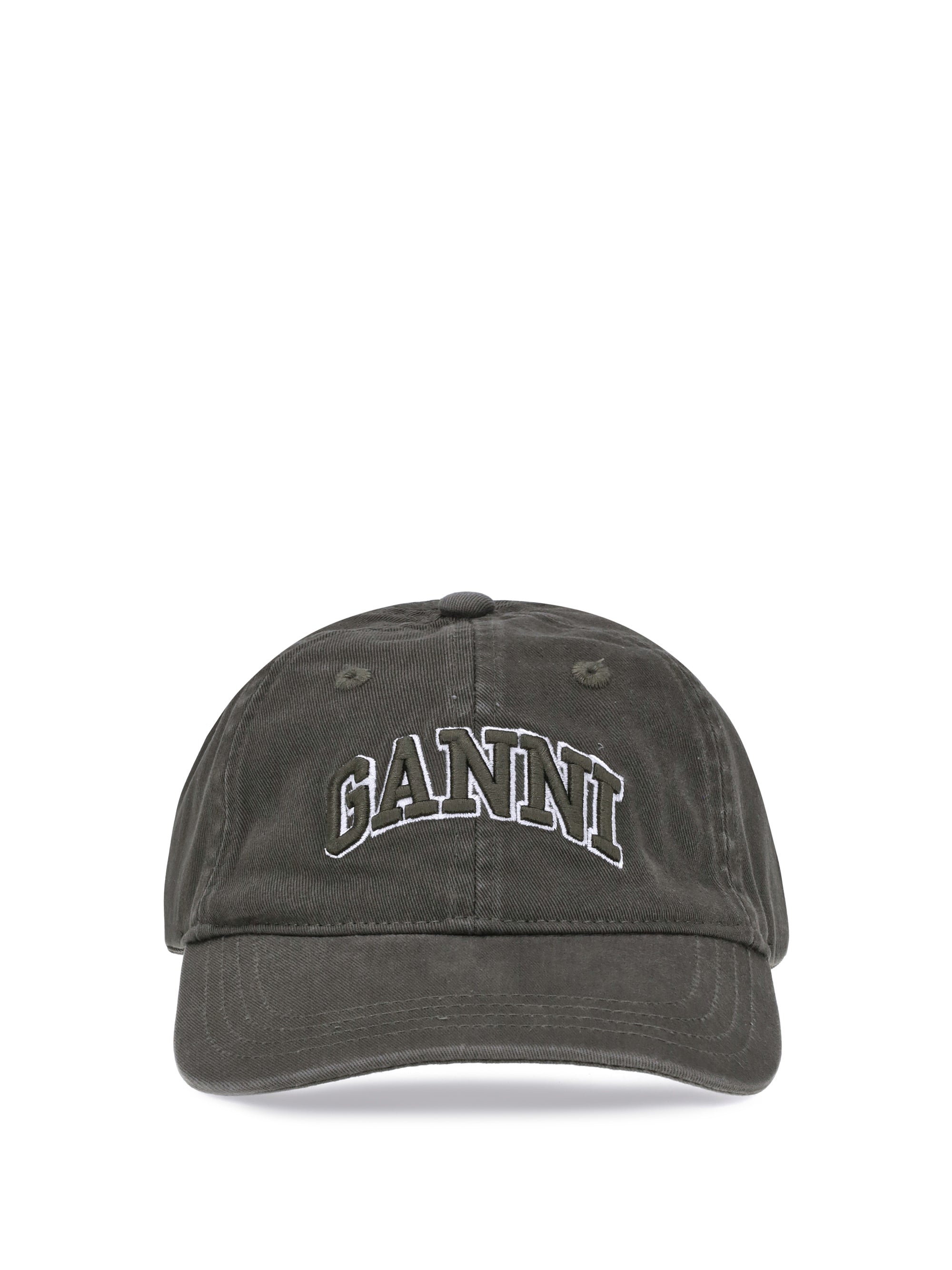 Ganni A6899 Logo-Embroidered Cotton Baseball Cap — Gray