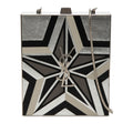 Metal and Leather Tuxedo Box Star Clutch on Chain