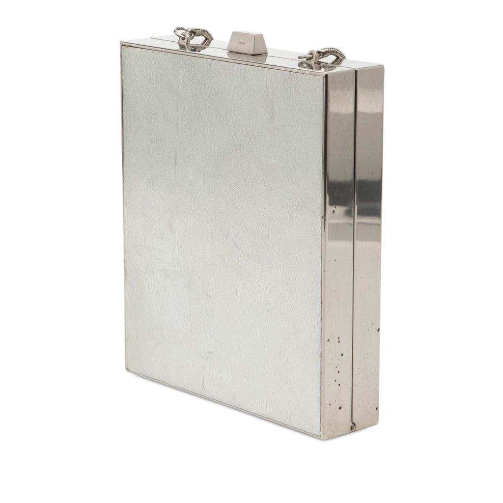 Metal and Leather Tuxedo Box Star Clutch on Chain